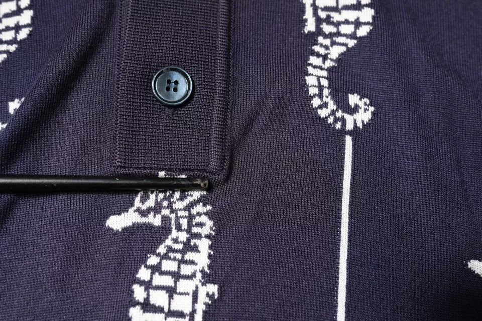 Dark Blue Sea Horse Collared Polo T-shirt