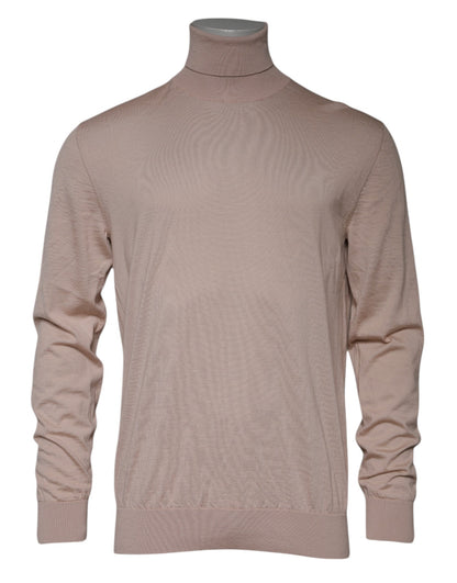 Beige Cashmere Turtleneck Pullover Sweater