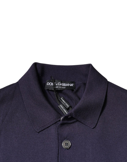 Blue Silk Collared Short Sleeves Polo T-shirt