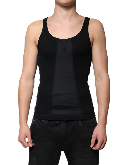 Black Cotton Sleeveless Round Neck Tank T-shirt