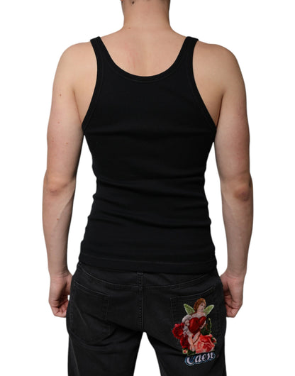 Black Cotton Sleeveless Round Neck Tank T-shirt