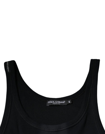 Black Cotton Sleeveless Round Neck Tank T-shirt