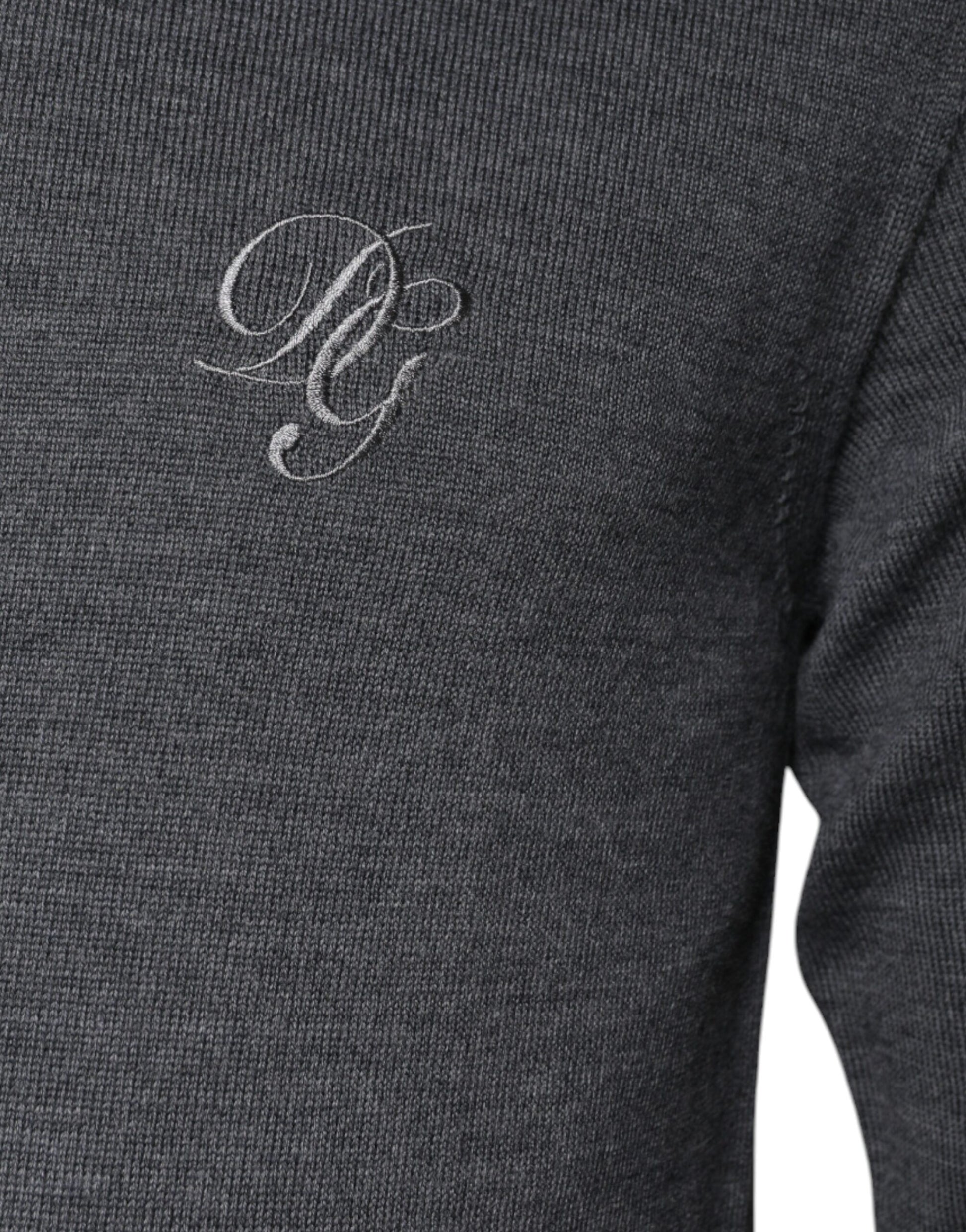 Gray Wool Logo Turtleneck Pullover Sweater