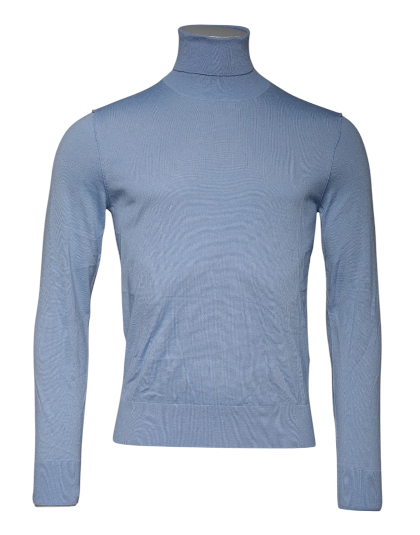 Light Blue Silk Turtleneck Pullover Sweater