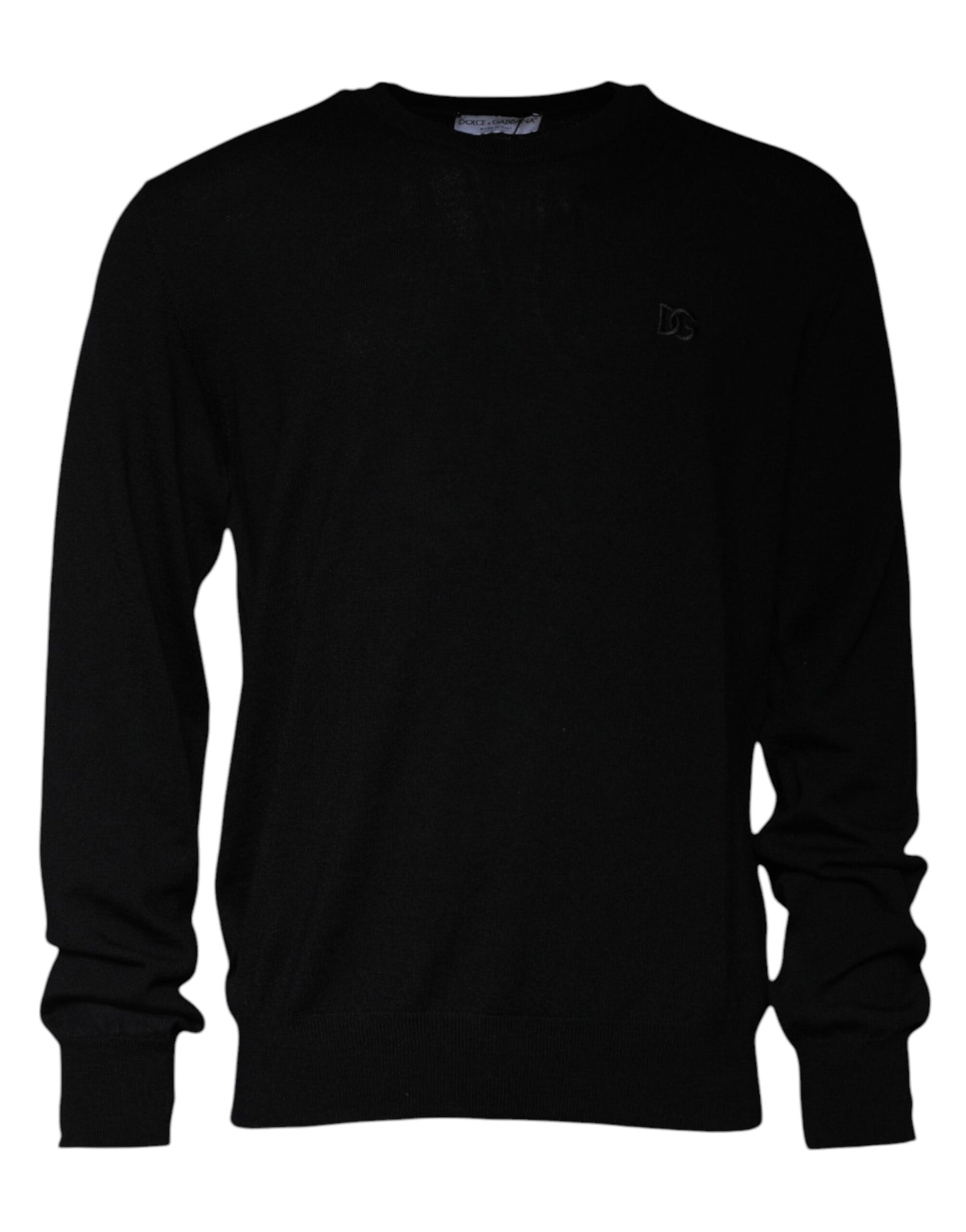 Black Logo Wool Crew Neck Pullover Sweater