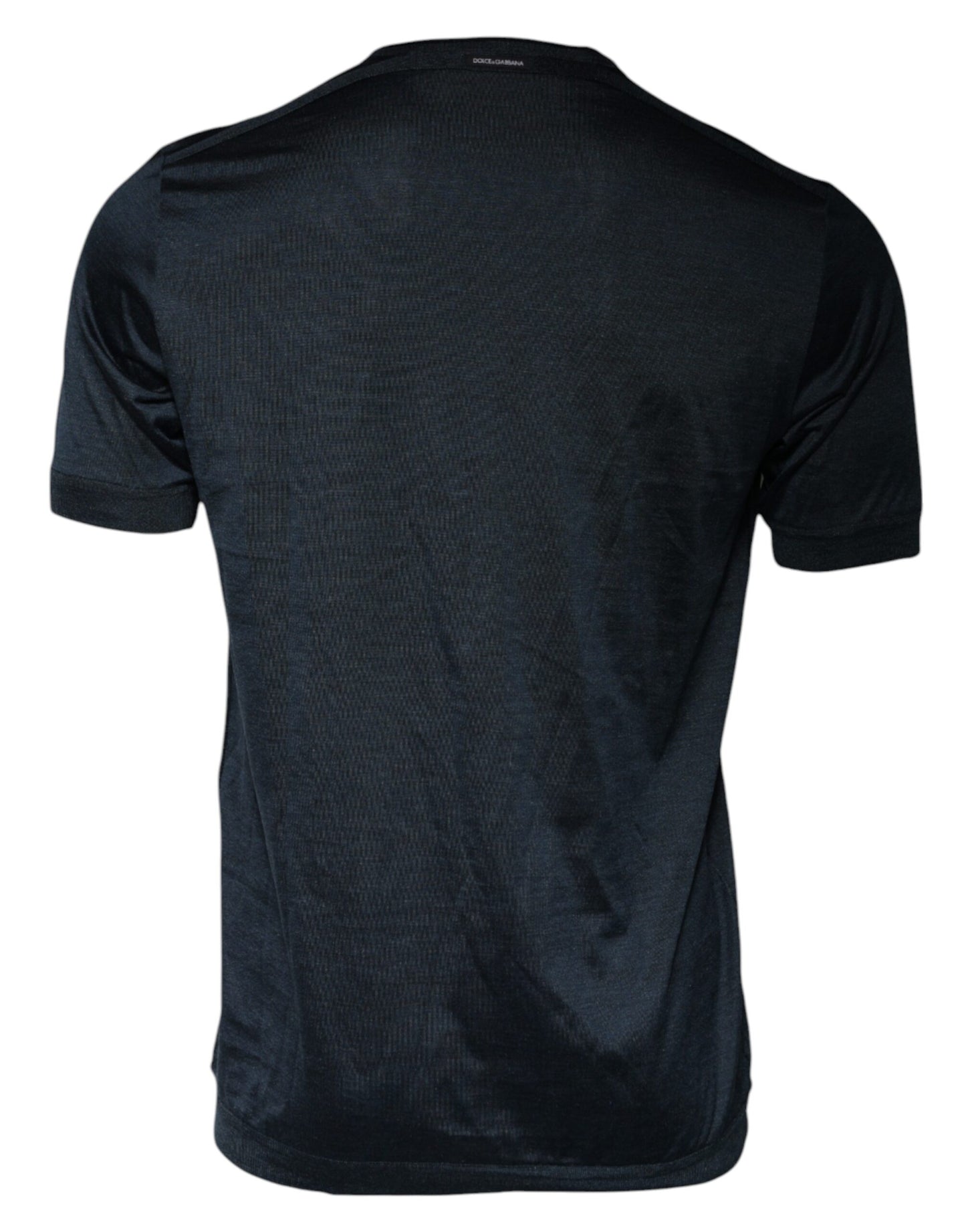 Dark Blue Silk Crew Neck Short Sleeve T-shirt