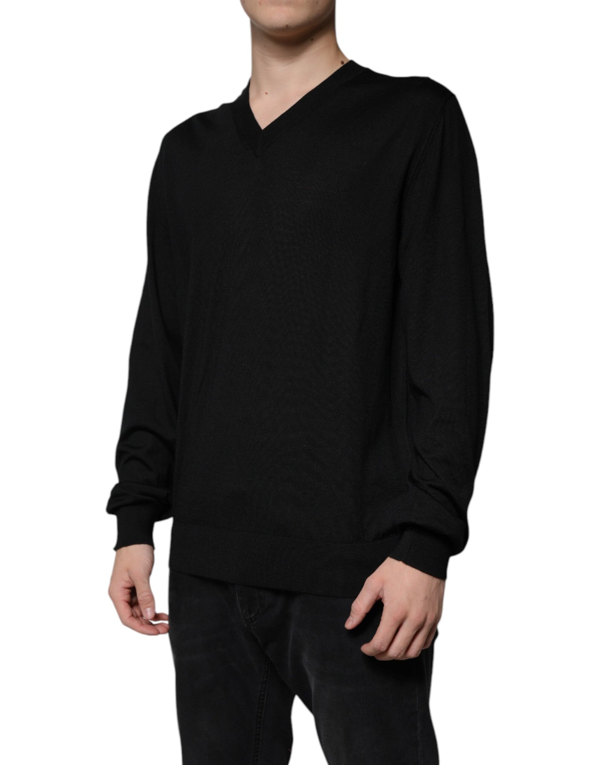 Black Cashmere V-neck Pullover Sweater