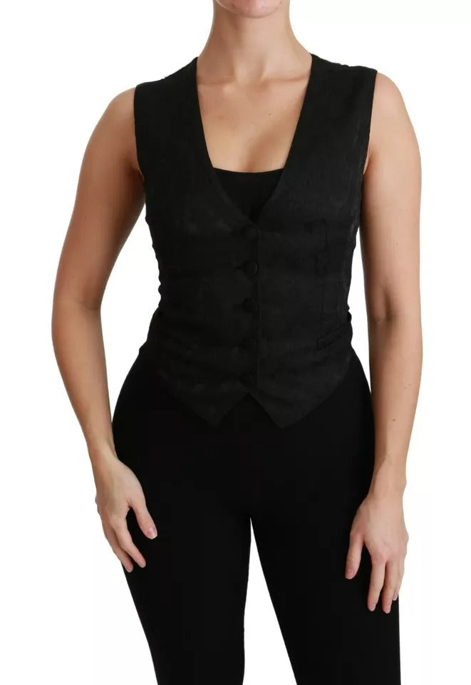 Black Lace Waistcoat Slim Vest Silk Top