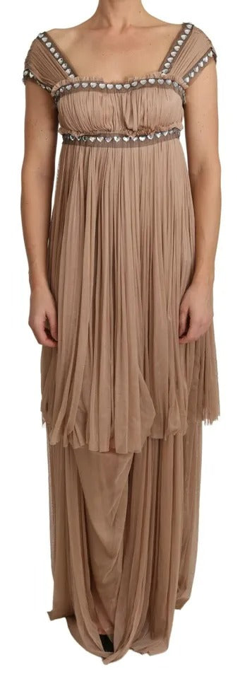 Brown Silk Sleeveless Shift Maxi Dress