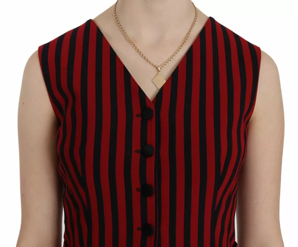 Red Black Stripe Vest Waistcoat Blouse Top