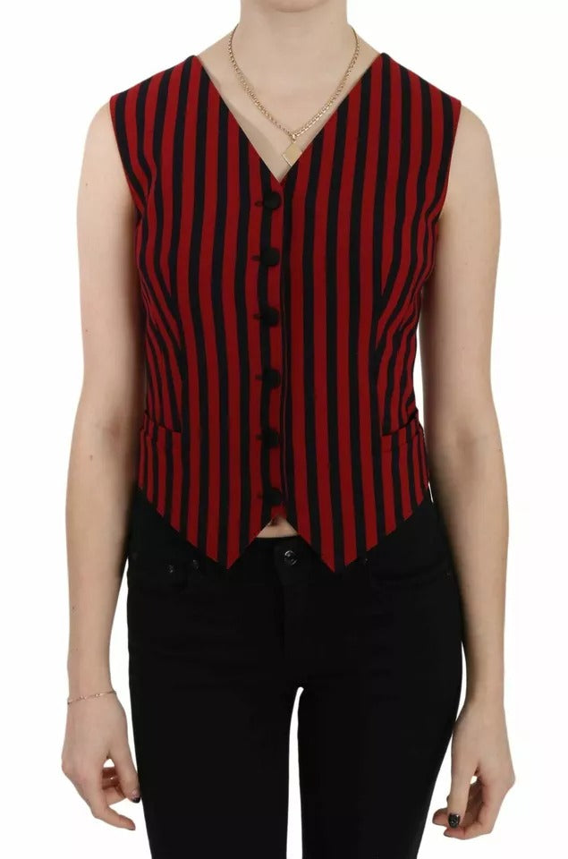 Red Black Stripe Vest Waistcoat Blouse Top