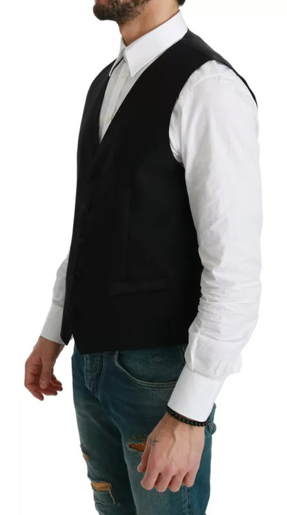 Black Virgin Wool Waistcoat Formal Vest