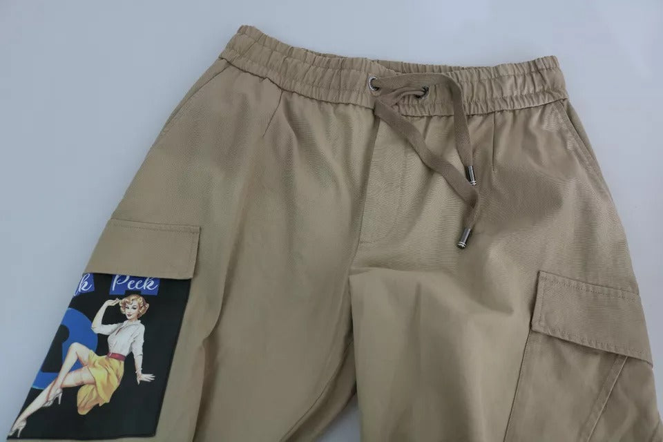 Beige Pin Up Print Cargo Pants