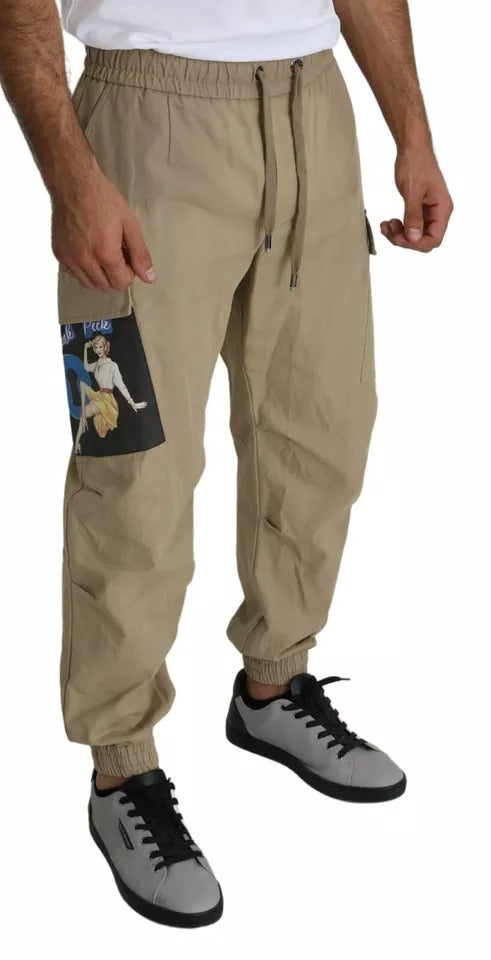 Beige Pin Up Print Cargo Pants