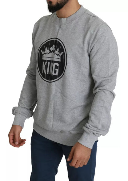 Gray Crown King Print Cotton Pullover Sweater