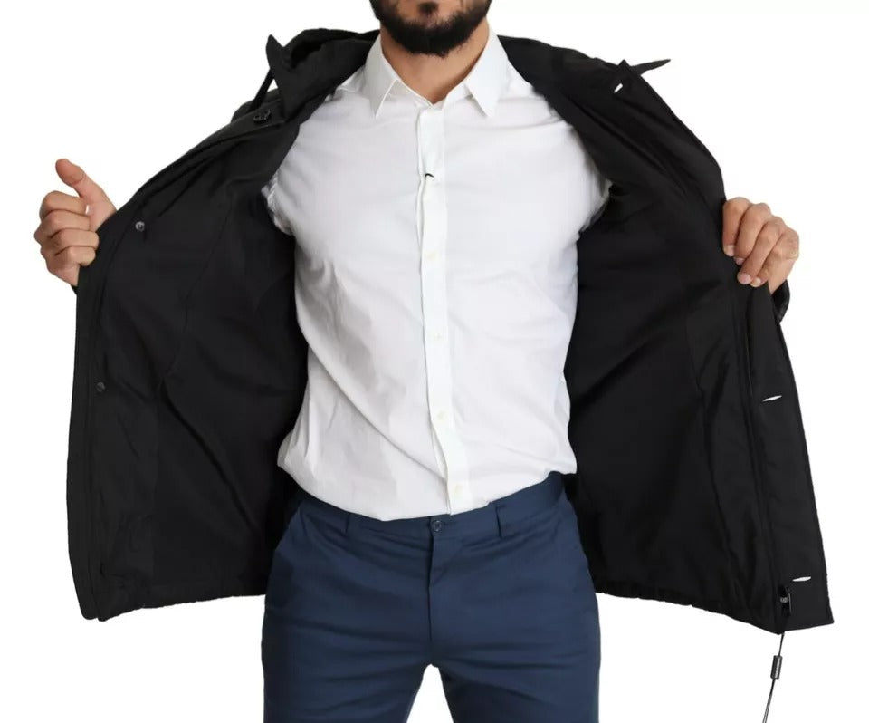 Black Hooded Polyester Men Coat Puffer Jacket