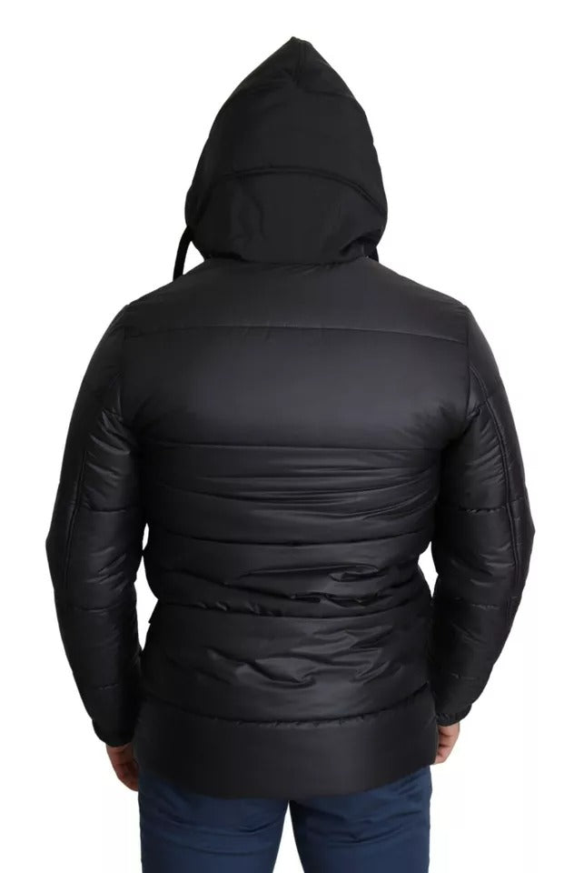 Black Hooded Polyester Men Coat Puffer Jacket