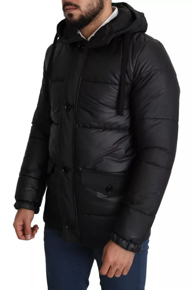 Black Hooded Polyester Men Coat Puffer Jacket