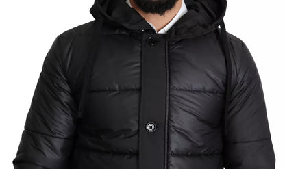 Black Hooded Polyester Men Coat Puffer Jacket