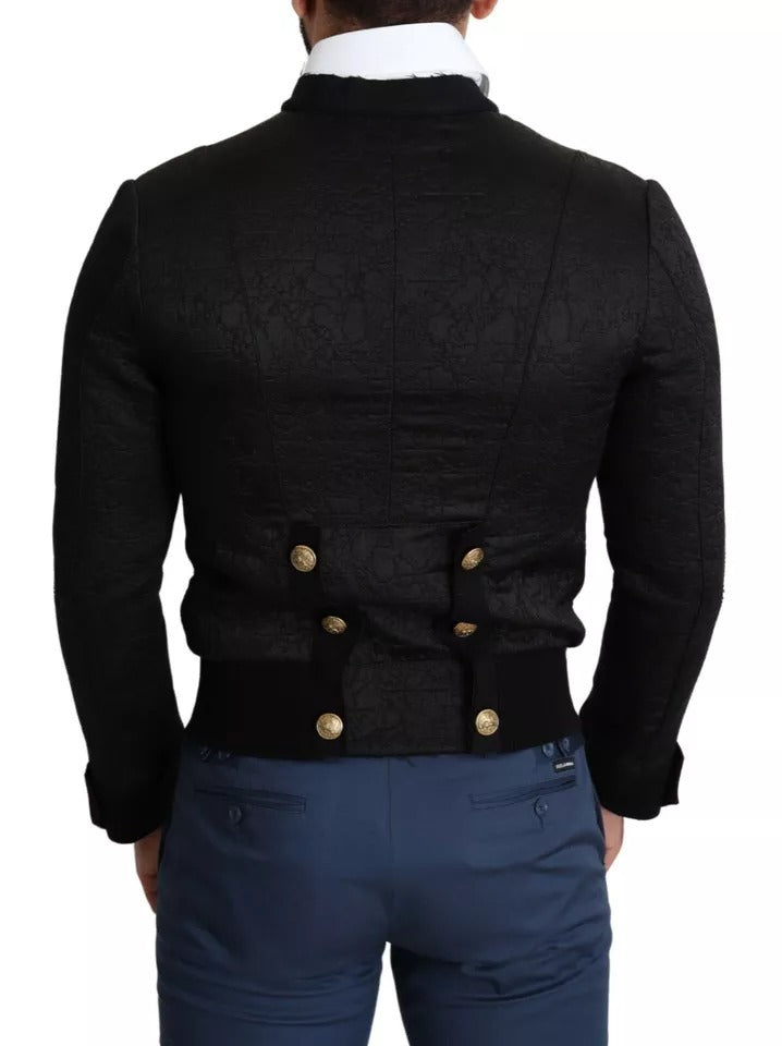 Black Button Embellished Military Jacket