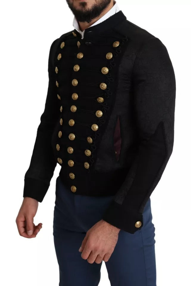 Black Button Embellished Military Jacket