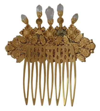 Gold Brass Clear Crystal Hair Stick Accessory Comb