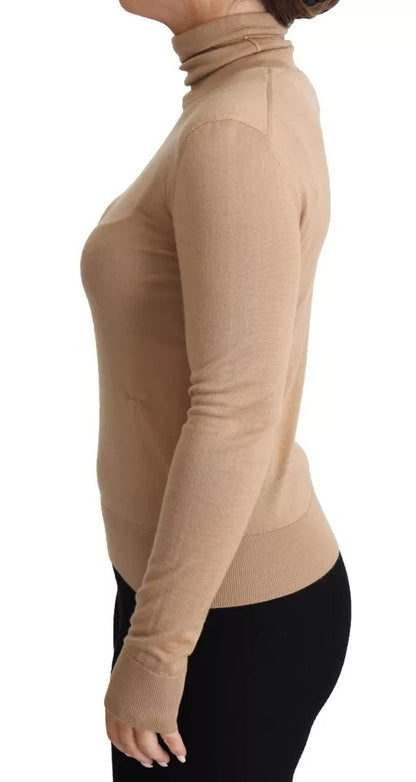 Beige Cashmere Silk Turtleneck Pullover Sweater