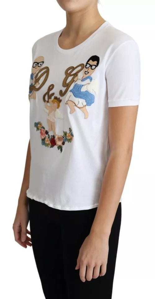 White #dgfamily Patch Round Neck T-shirt