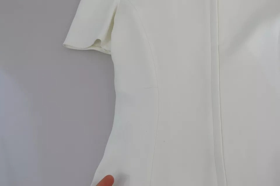 White Viscose Stretch Short Sleeves Blouse Top