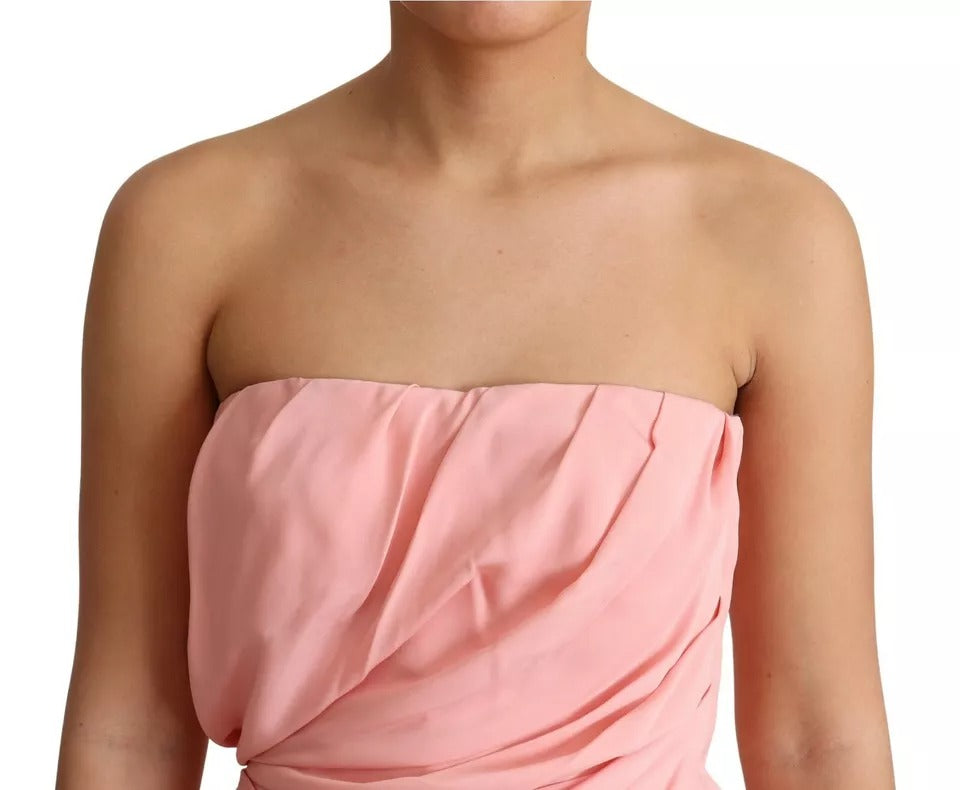 Pink Silk Stretch Strapless Sheath Midi Dress