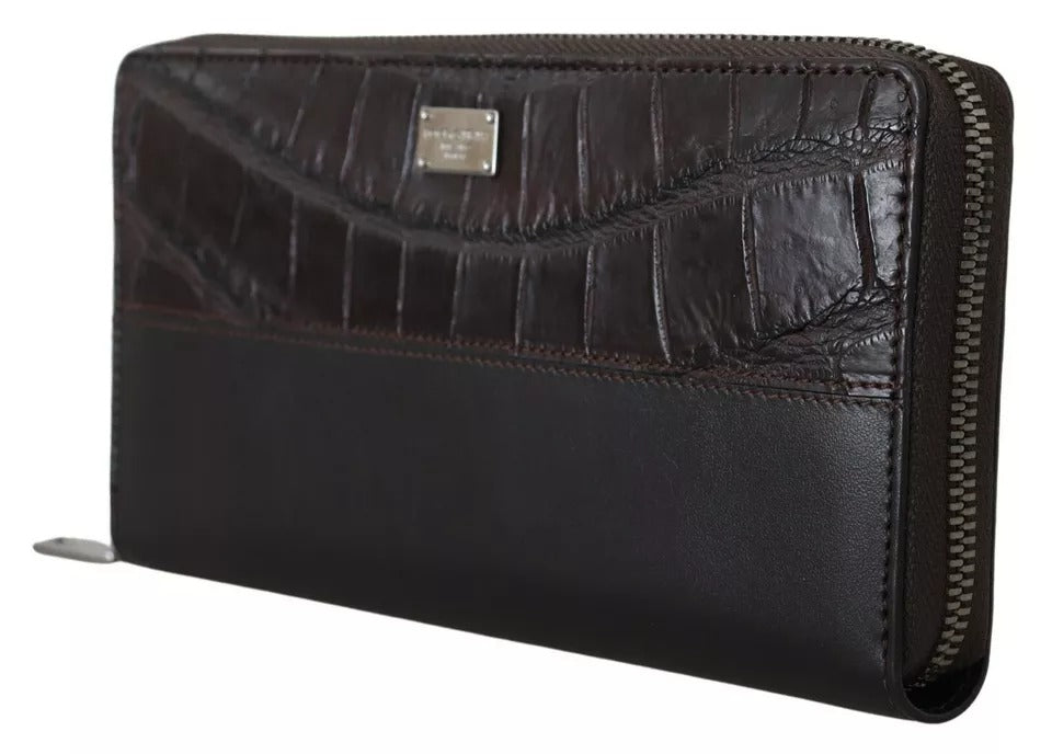 Brown Exotic Leather Zip Around Continental Clutch Wallet