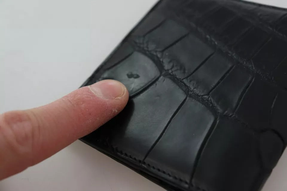 Black Exotic Leather Bifold Card Holder Wallet