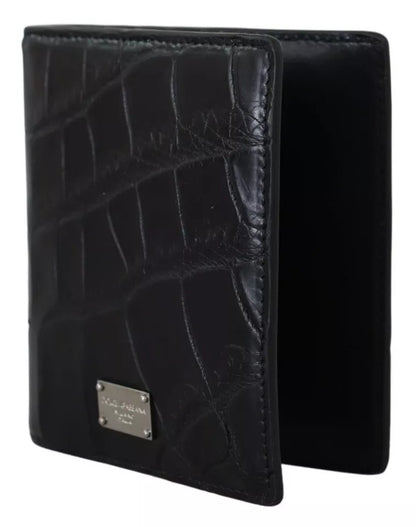 Black Exotic Leather Bifold Card Holder Wallet