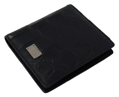 Black Exotic Leather Bifold Card Holder Wallet