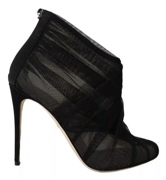 Black Tulle Ankle Boots Stiletto Heels Shoes