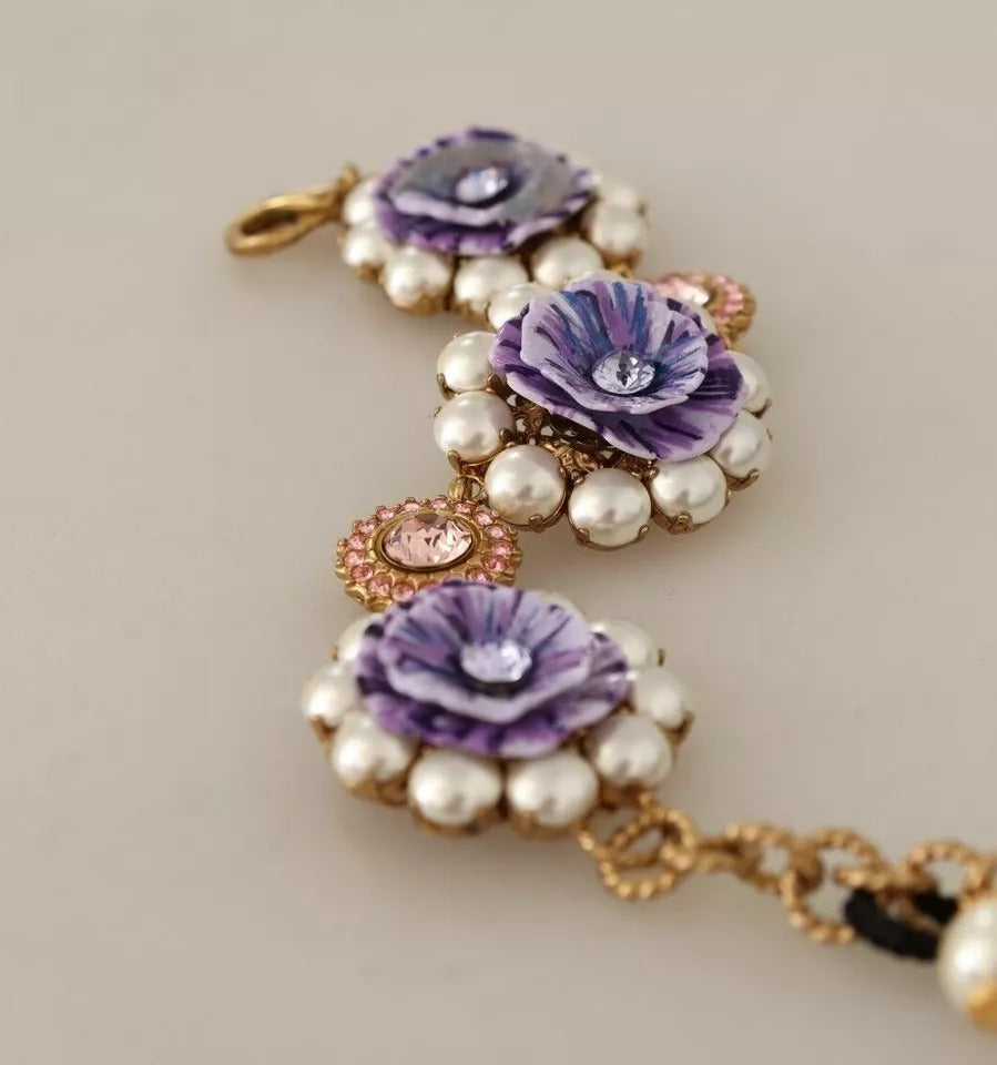 FIORI BLOOMING Floral Baroque Crystals Brass Bracelet