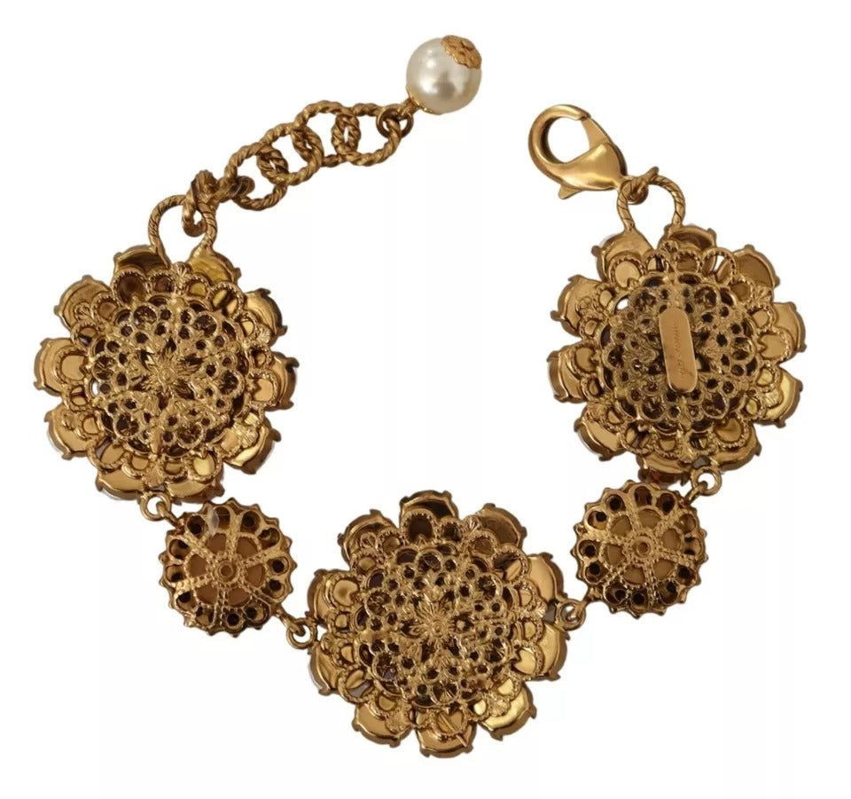 FIORI BLOOMING Floral Baroque Crystals Brass Bracelet