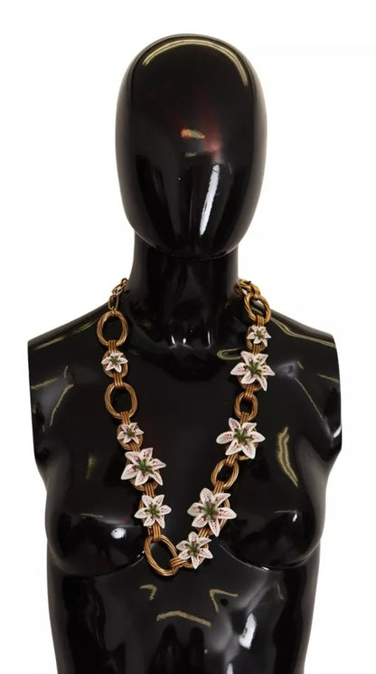 Gold Chain Lilium Floral Choker Statement Jewelry Necklace