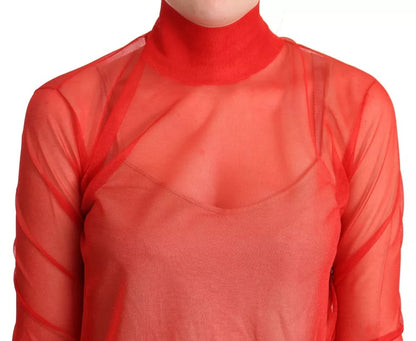 Orange Semi Transparent Blouse Sweater