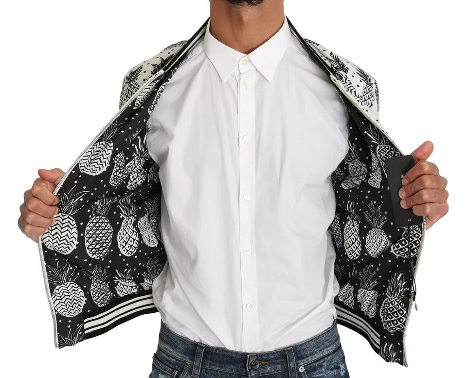 White Black Pineapple Bomber Coat Jacket