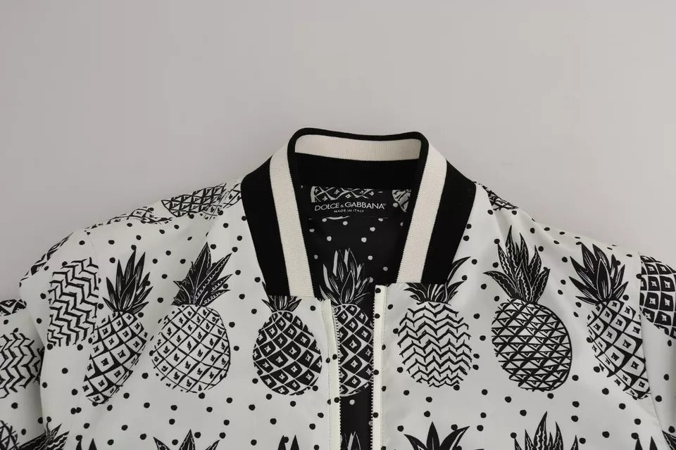 White Black Pineapple Bomber Coat Jacket