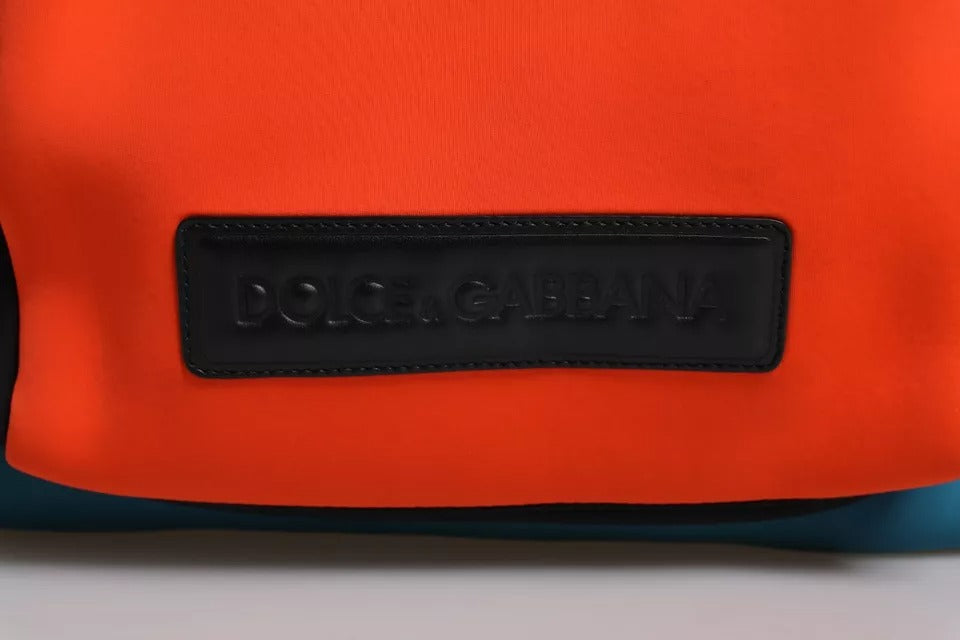 Blue Orange Nylon Logo Travel School Backpack Bag