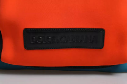 Blue Orange Nylon Logo Travel School Backpack Bag