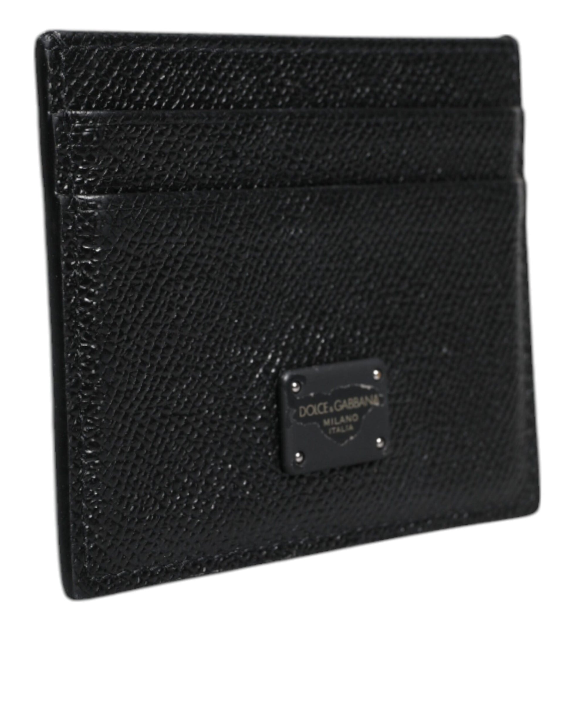 Black Leather Card Holder Case DG Logo Plaque Wallet