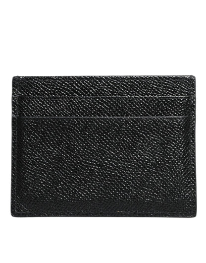 Black Leather Card Holder Case DG Logo Plaque Wallet