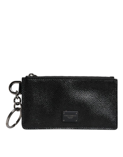 Black Calfskin Leather DG Logo Card Holder Wallet