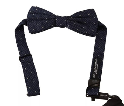 Blue Patterned Silk Adjustable Neck Bow Tie Men