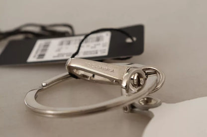 White Leather Printed Metal Silver Tone Keyring Keychain