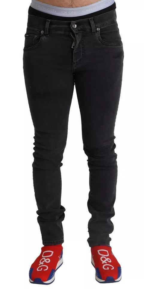 Gray Running Denim Stretch Logo Skinny Jeans