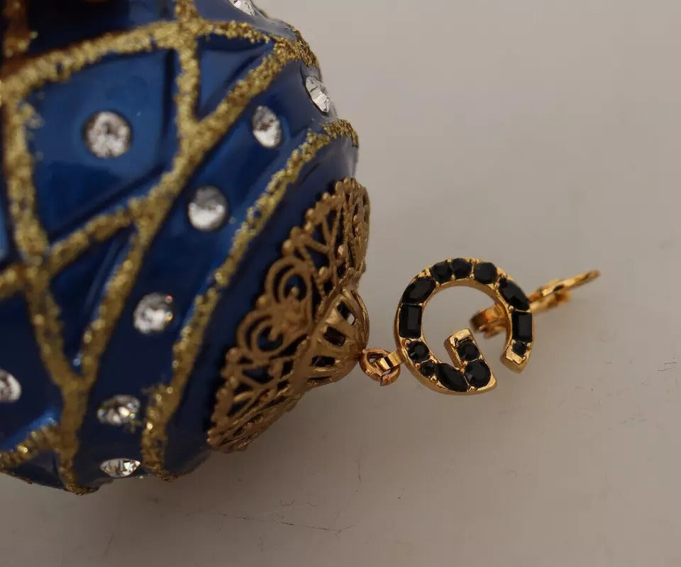 Gold Brass Blue Christmas Ball Crystal Hook Jewelry Earrings